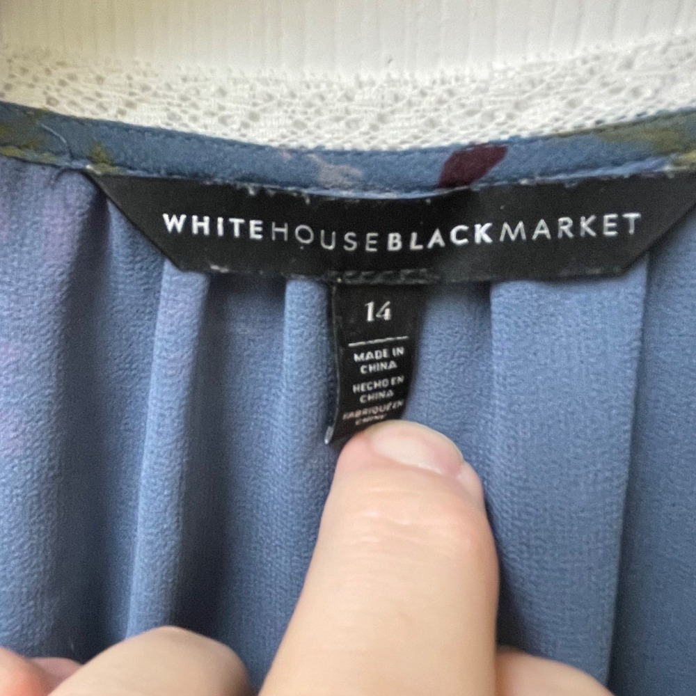 White House Black Market Floral Lace‎ Trim Blouse Women's Size 14 Long Sleeve - Picture 6 of 16